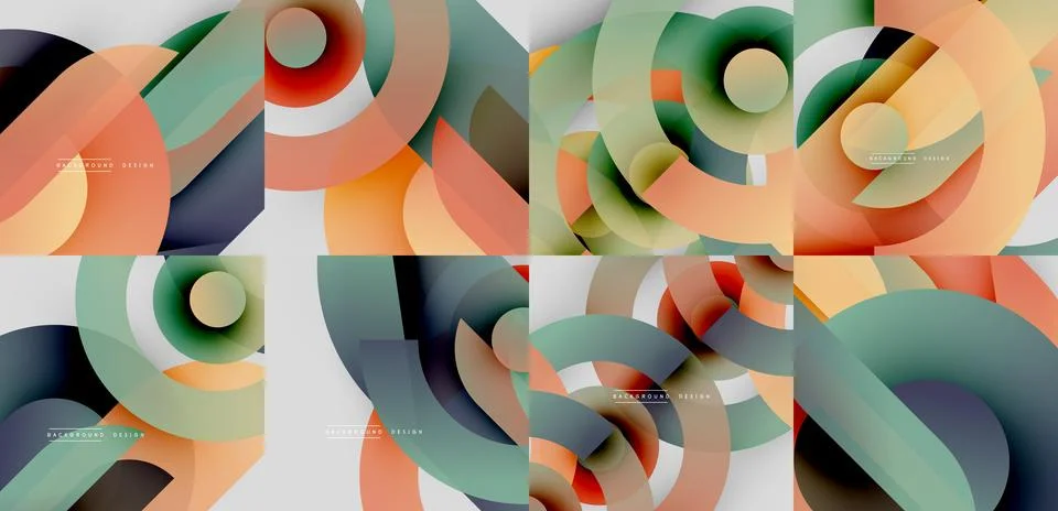 Abstract geometric patterns. Overlapping circles create dynamic compositions. イラスト素材