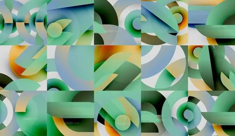 Abstract geometric patterns, overlapping circles, soft color gradients. Modern Illustrazione stock