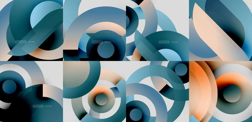 Abstract geometric patterns. Overlapping circles create fluid shapes, gradi.. Stock Illustration