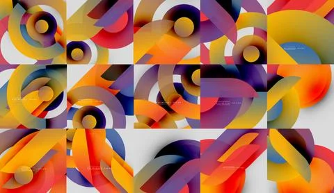 Abstract geometric patterns. Overlapping circles create dynamic compositions. Illustrazione stock