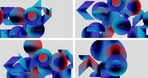 Abstract geometric patterns. Overlapping shapes create vibrant color gradients. Stock Illustration