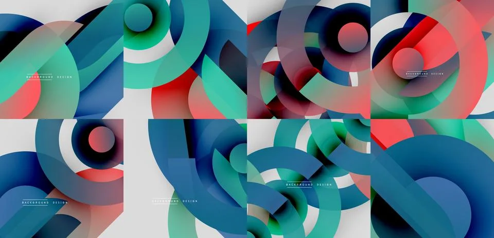 Abstract geometric patterns. Overlapping shapes create dynamic colorful Illustrazione stock