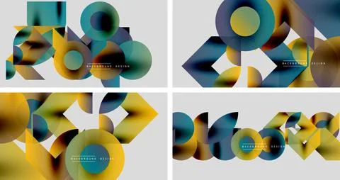 Abstract geometric patterns. Overlapping shapes create vibrant color gradients. Stock Illustration