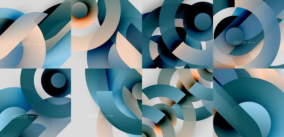 Abstract geometric patterns. Overlapping shapes create dynamic compositions. Illustrazione stock