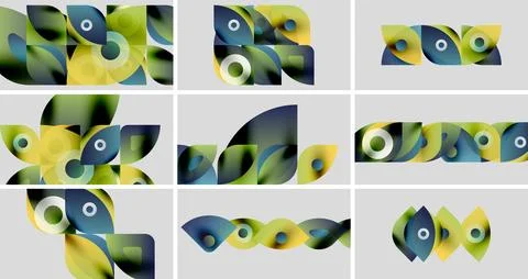 Abstract geometric patterns. Overlapping shapes create dynamic compositions. Illustrazione stock