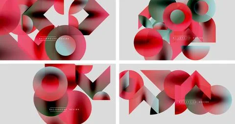 Abstract geometric patterns, red hues dominate. Overlapping shapes create modern Stock Illustration