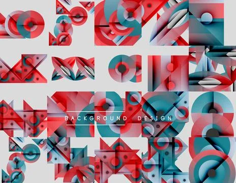 Abstract geometric patterns, red, teal hues. Overlapping shapes create dynamic イラスト素材