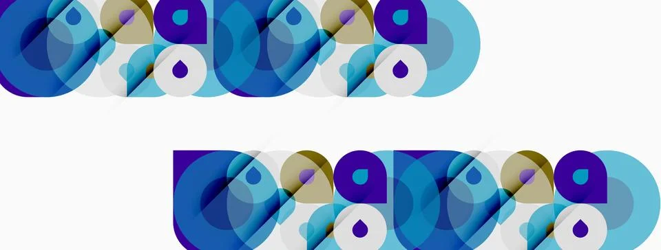 Abstract geometric patterns repeat. Blue, teal hues dominate design. Circles, 스톡 일러스트