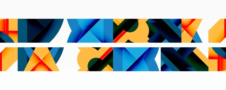 Abstract geometric patterns repeat horizontally. Bright colors dominate, イラスト素材