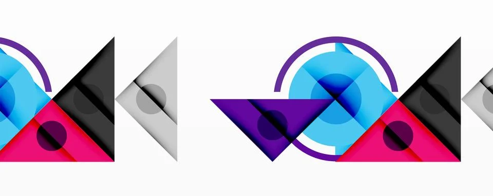 Abstract geometric patterns repeat. Shapes include triangles, circles, squares. イラスト素材