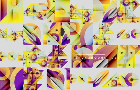 Abstract geometric patterns repeat. Yellow, purple, orange dominate composition. イラスト素材