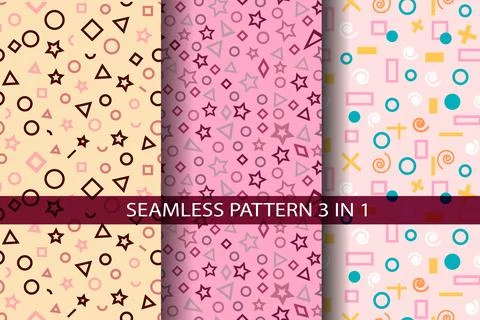 Abstract geometric patterns. seamless patterns set, abstract geometric shapes Stock Illustration