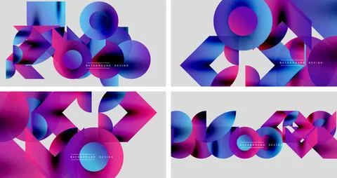 Abstract geometric patterns. Vibrant color gradients, circles, triangles create 스톡 일러스트