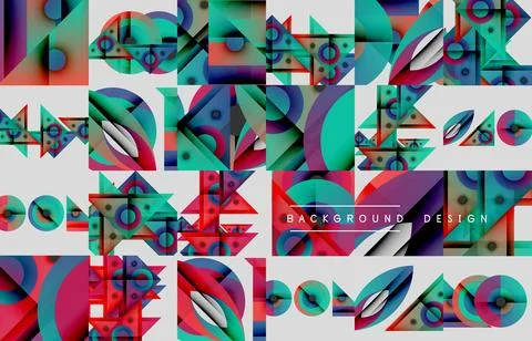 Abstract geometric patterns, vibrant colors, modern design. Tiles create dynamic イラスト素材