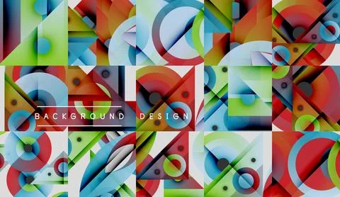 Abstract geometric patterns, vibrant colors, overlapping shapes. Background Stock Illustration