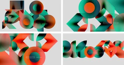 Abstract geometric patterns, vibrant colors, modern design elements. Four Illustrazione stock