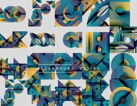 Abstract geometric patterns, vibrant colors, modern design elements. Composition Stock Illustration