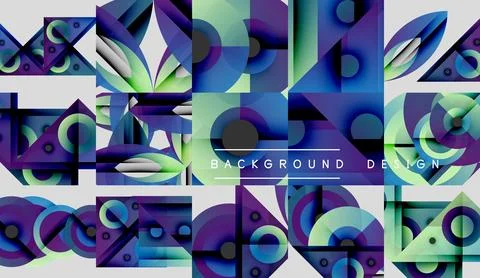 Abstract geometric patterns, vibrant colors, overlapping shapes. Modern design Stock Illustration