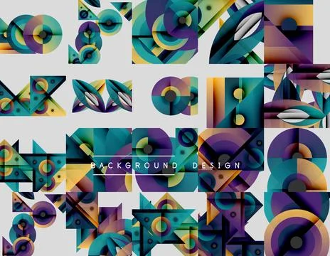 Abstract geometric patterns, vibrant colors, modern design elements. Composition Illustrazione stock