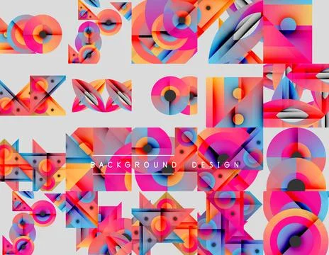 Abstract geometric patterns, vibrant colors, modern design elements. Composition Stock Illustration