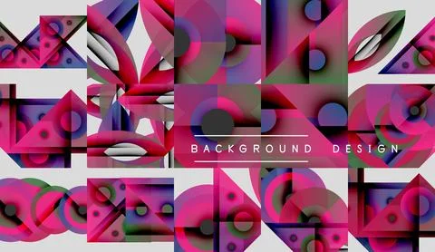 Abstract geometric patterns, vibrant colors, pinks, blues, greens. Modern design 库存插图