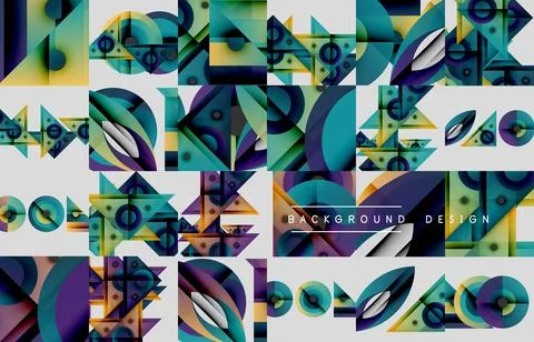 Abstract geometric patterns, vibrant colors, modern design elements. Composition Stock Illustration