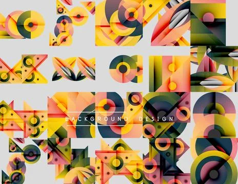 Abstract geometric patterns, vibrant colors, modern design elements. Composition Stock Illustration