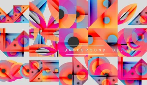 Abstract geometric patterns, vibrant colors, overlapping shapes create dynamic イラスト素材