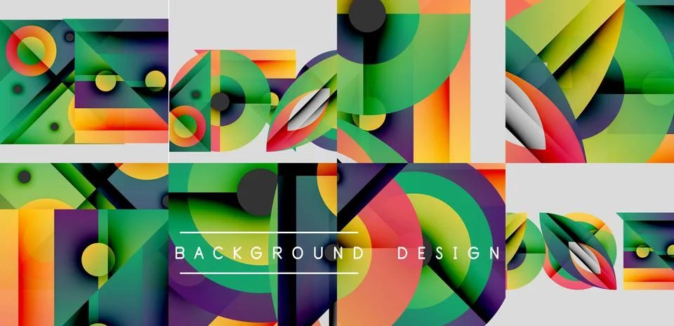 Abstract geometric patterns, vibrant colors, modern design elements. Overlapping Stock Illustration