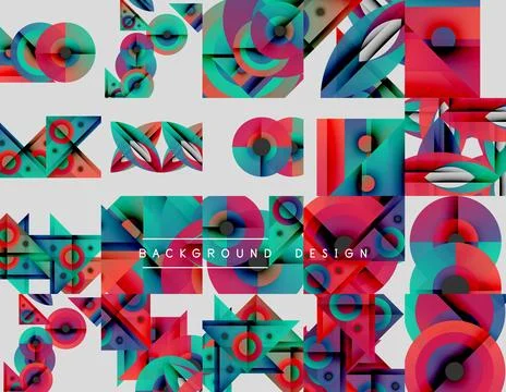 Abstract geometric patterns, vibrant colors, modern design elements. Composition Stock Illustration