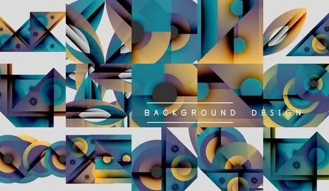 Abstract geometric patterns, vibrant colors, modern design elements. Overlapping Illustrazione stock