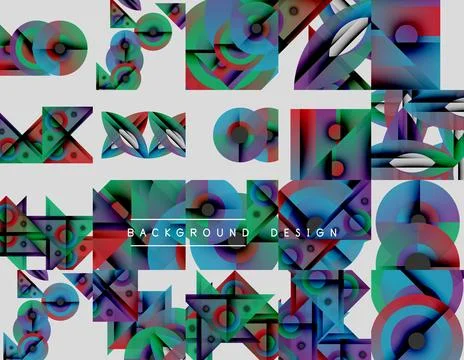 Abstract geometric patterns, vibrant colors, modern design elements. Composition Stock Illustration