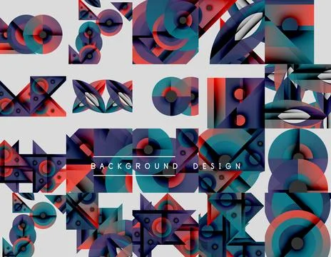 Abstract geometric patterns. Vibrant colors, shapes overlap creating dynamic Stock Illustration