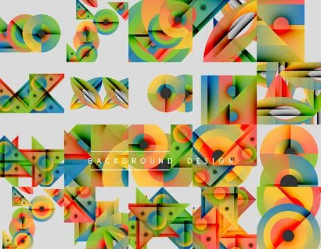 Abstract geometric patterns, vibrant colors, modern design elements. Backgrou Illustrazione stock