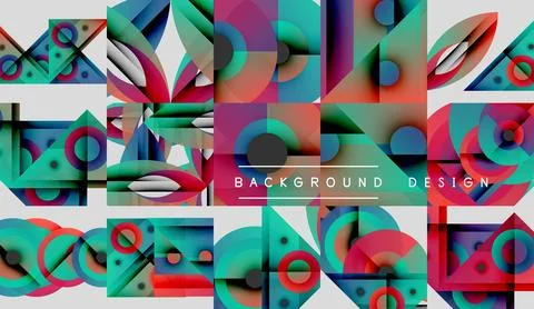 Abstract geometric patterns, vibrant colors, modern design elements. Squares, Stock Illustration