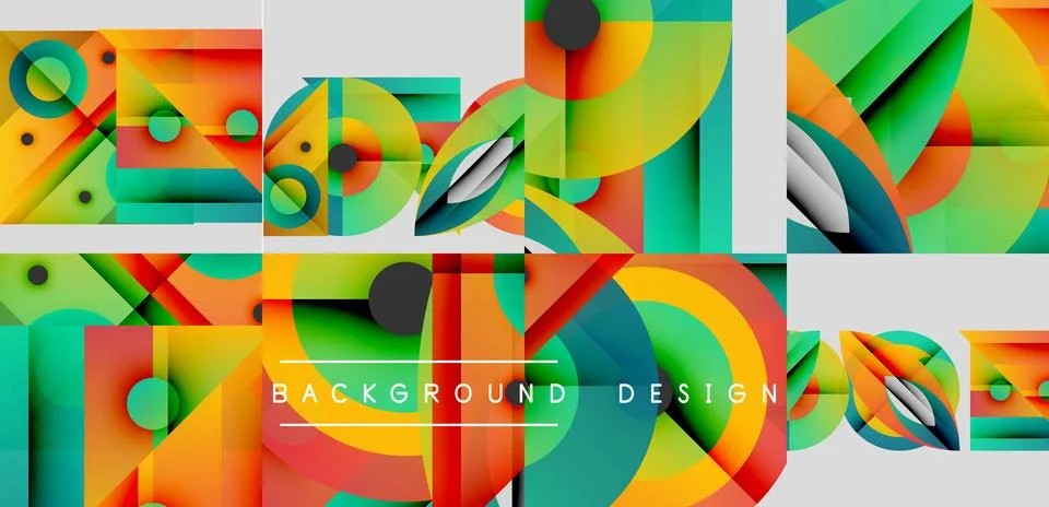 Abstract geometric patterns, vibrant colors, modern design elements. Overlapping Stock Illustration