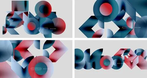 Abstract geometric patterns, vibrant colors, modern designs. Four panels Stock Illustration
