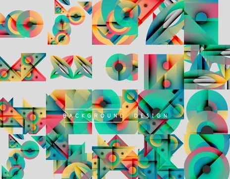 Abstract geometric patterns, vibrant colors, modern design elements. Composition Illustrazione stock