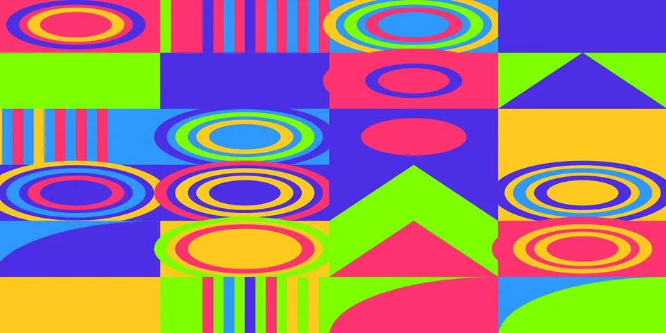 Abstract geometric patterns with vibrant colors and concentric shapes 스톡 일러스트