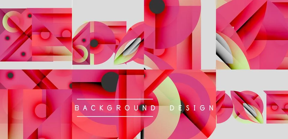 Abstract geometric patterns, vibrant pinks, greens. Modern design elements Illustrazione stock