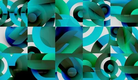 Abstract geometric patterns, vibrant teal hues dominate. Overlapping circles Stock Illustration
