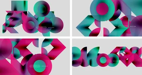 Abstract geometric patterns. Vivid gradients, circles, triangles create modern 스톡 일러스트