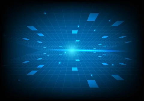 Abstract geometric perspective grid and light technology background. Stock Illustration