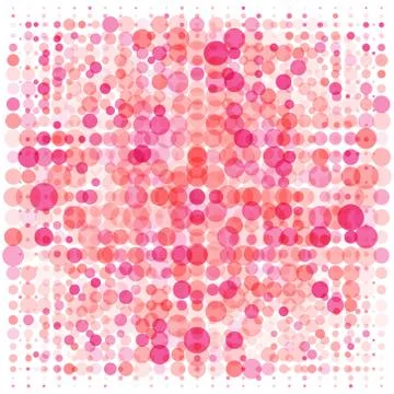 Abstract geometric pink background with red and pink dots and circles. Stock Illustration