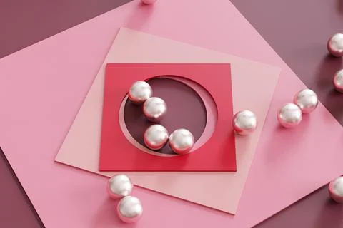Abstract geometric pink background with square shaped paper cards Stock Illustration