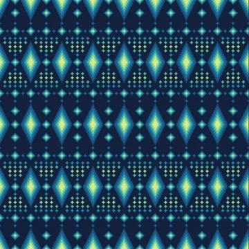 Abstract geometric pixel art seamless pattern modern color design on blue an Stock Illustration