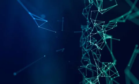 Abstract geometric plexus background clear in blue and green with triangular Stock Illustration