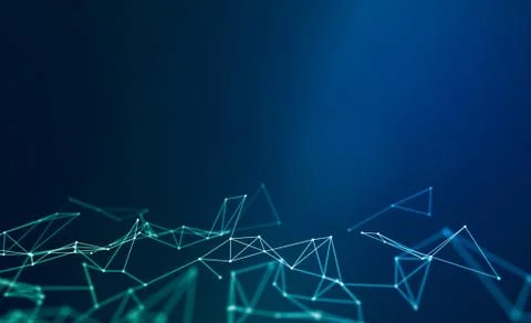 Abstract geometric plexus background with dots connecting in blue and green f Stock Illustration