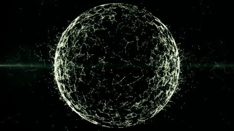 Abstract geometric plexus Sphere, globe background with moving lines, dots and Stock Photos