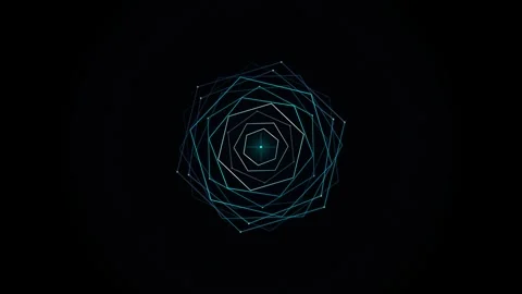 Abstract Geometric Polygon Rings Rotating and Morphing on Black Vídeo Stock 344685398
